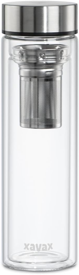 Xavax Trinkflasche aus Glas, 450 ml, mit Filter und Silikonmanschette