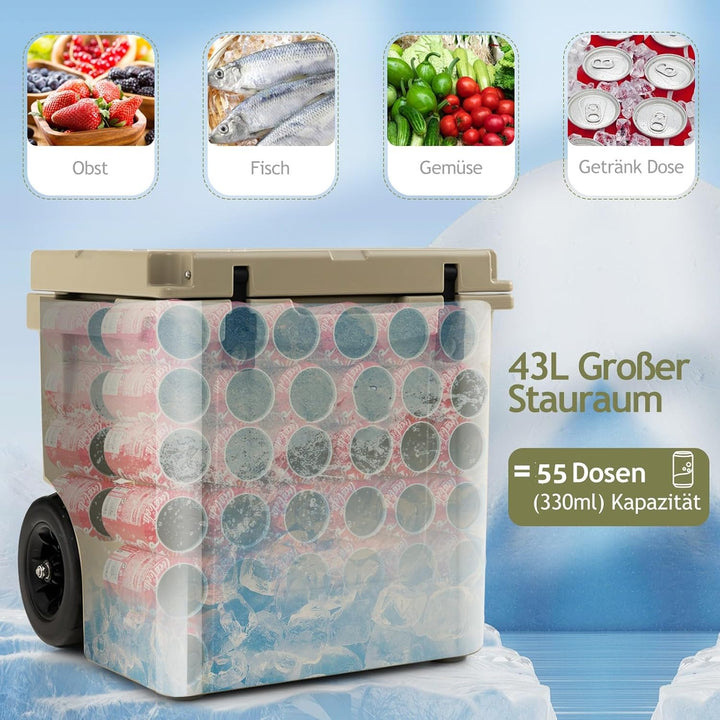 GYMAX 43L Kühlbox, tragbare Kühltruhe mit Rädern & verstellbarem Griff, Kühlcontainer bis 100kg bela