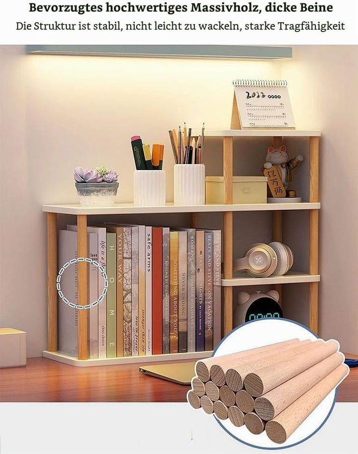 Desktop-mehrschichtiges Bücherregal-Speicherregal, grosse Kapazität Massivholz-Speicherwand auf dem