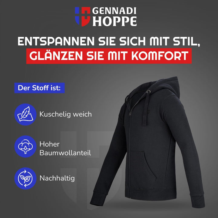 Herren Sweatjacke Kapuzenjacke mit Baumwolle Sport & Freizeitjacke, XXL Schwarz (Black)