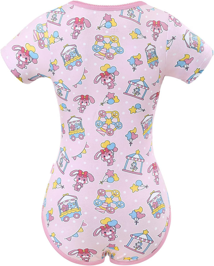 LittleForBig Baumwolle Strampler Onesie Pyjamas Bodysuit-Usagi Pastell Zirkus Strampler XXL Rosa, XX