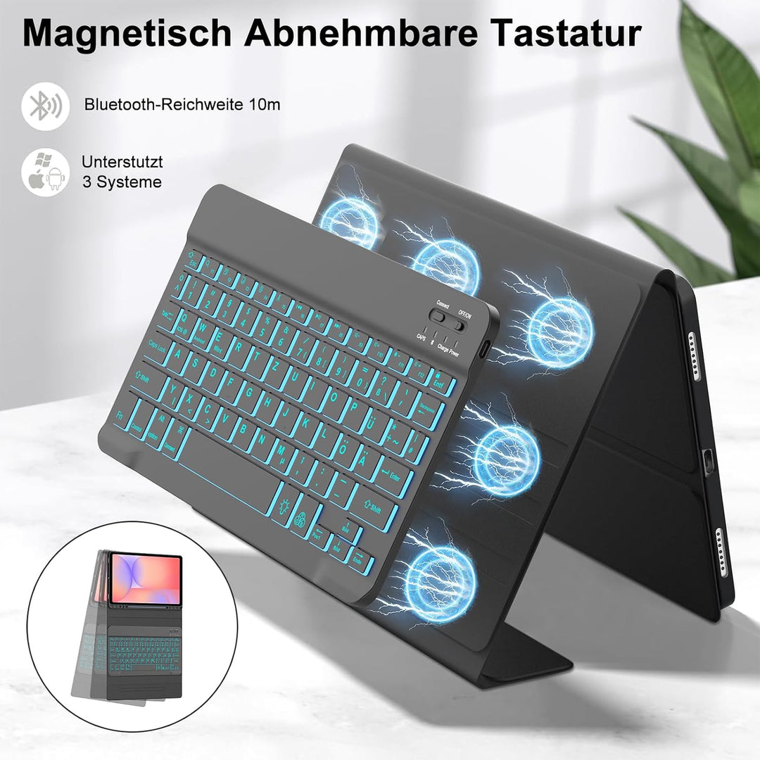 Tastatur für Samsung Galaxy Tab S10 Lite/S10 FE/S9 FE 10.9" &amp; S9 11" Schwarz2 10.9 Zoll Beleuchtung,