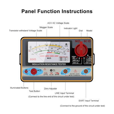 TY6045 Isolationswiderstandstester mit Klarem Zifferblatt-Display Selbstsichernde Halterung Elektrik