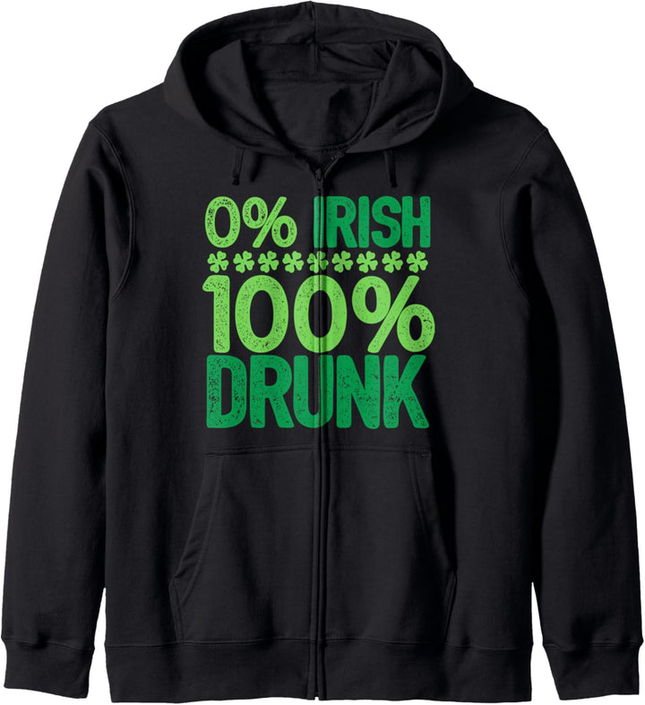 0 % irisch, 100 % getrunken, St. Patricks Day, grünes Irland-Kleeblatt Kapuzenjacke