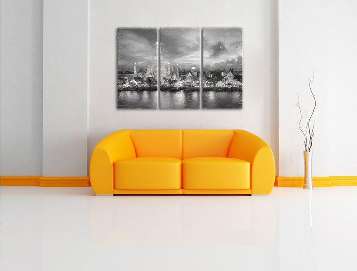 Pixxprint Tempel Bangkok Thailand / 3-Teilig/Gesamtmass 120cm Leinwandbild bespannt auf Holzrahmen/W