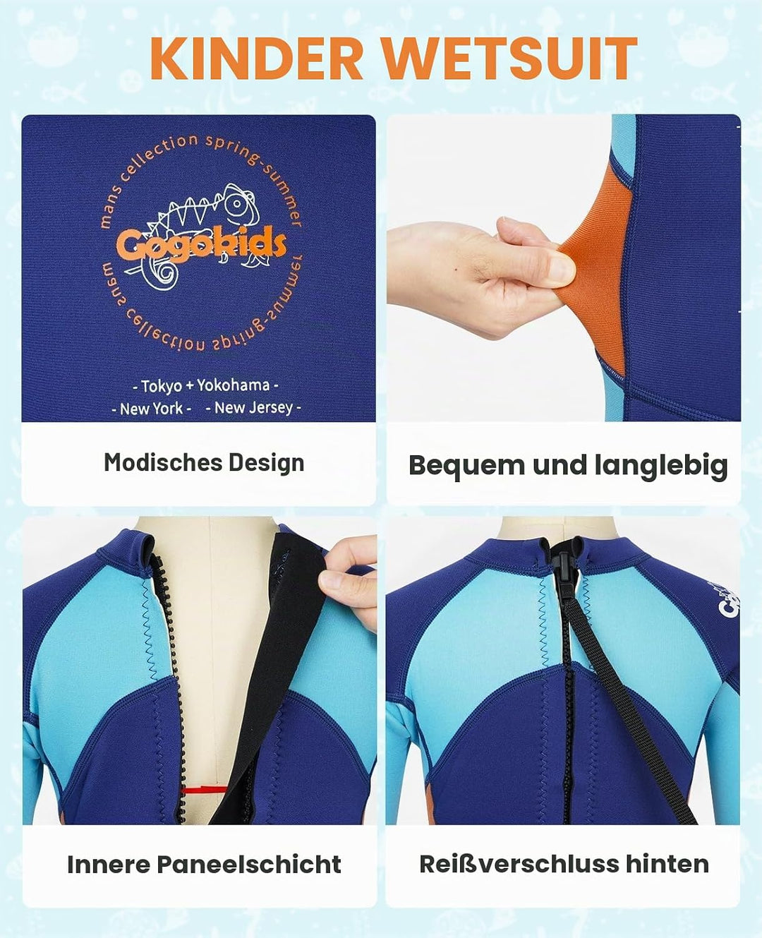 Gogokids Kinder Neoprenanzüge Jungen Thermische Badeanzüge, 2.5mm Neopren Taucheranzug Rash Guard Ei