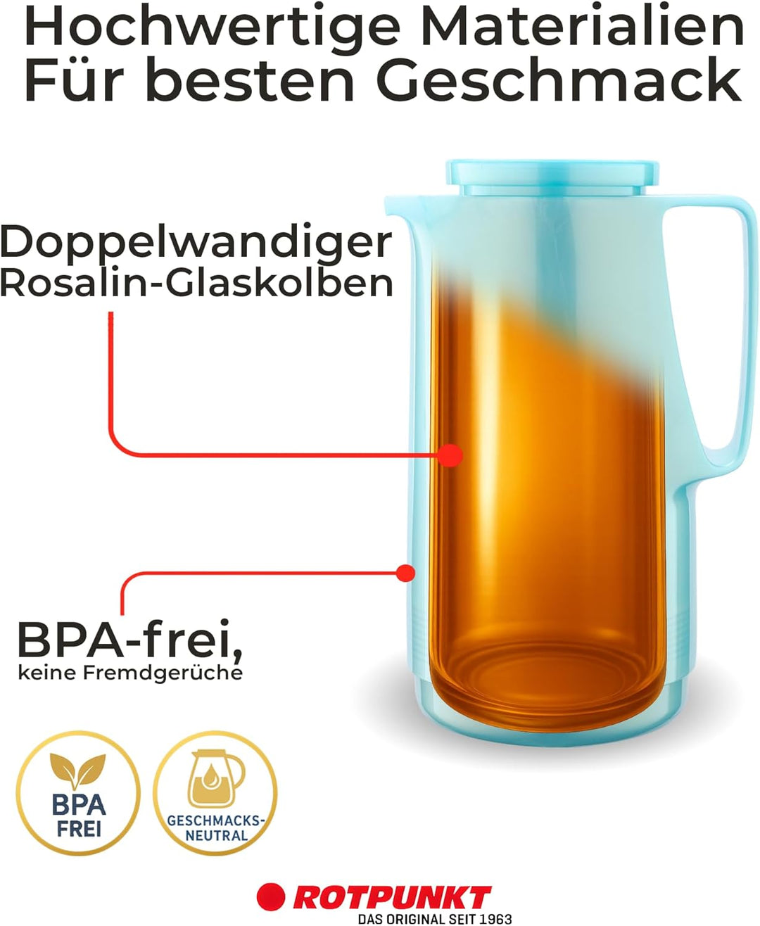 ROTPUNKT Isolierkanne 760 Maxima 1,0 l | Zweifunktions-Drehverschluss | BPA-frei - gesundes Trinken