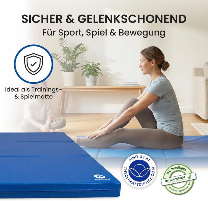 Jeflex - klappbare Weichbodenmatte &amp; Turnmatte 150 x 100 x 8 cm MADE IN GERMANY/Gymnastikmatte tragb