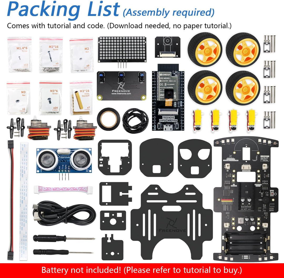 FREENOVE 4WD Car Kit for ESP32 CAM (Included), Dual-core 32-bit 240 MHz Microcontroller, Camera, Dot