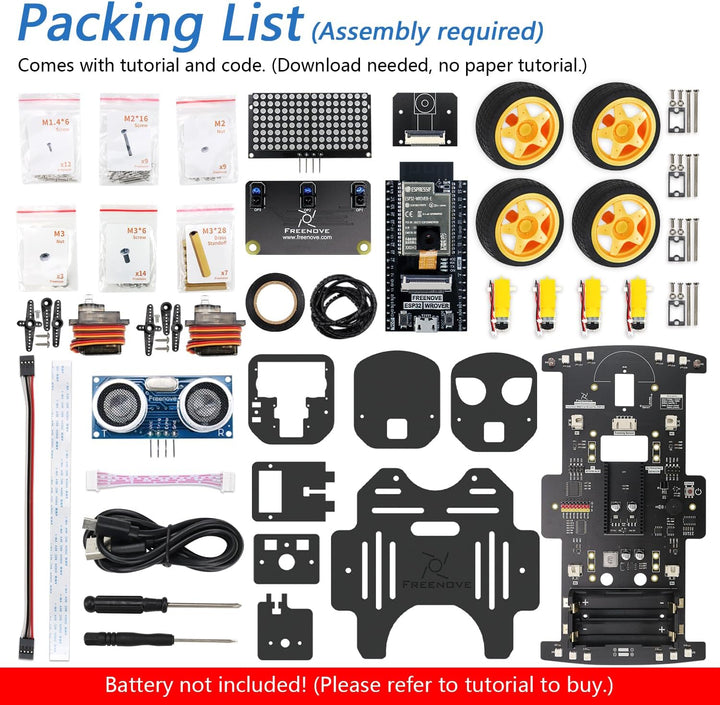 FREENOVE 4WD Car Kit for ESP32 CAM (Included), Dual-core 32-bit 240 MHz Microcontroller, Camera, Dot
