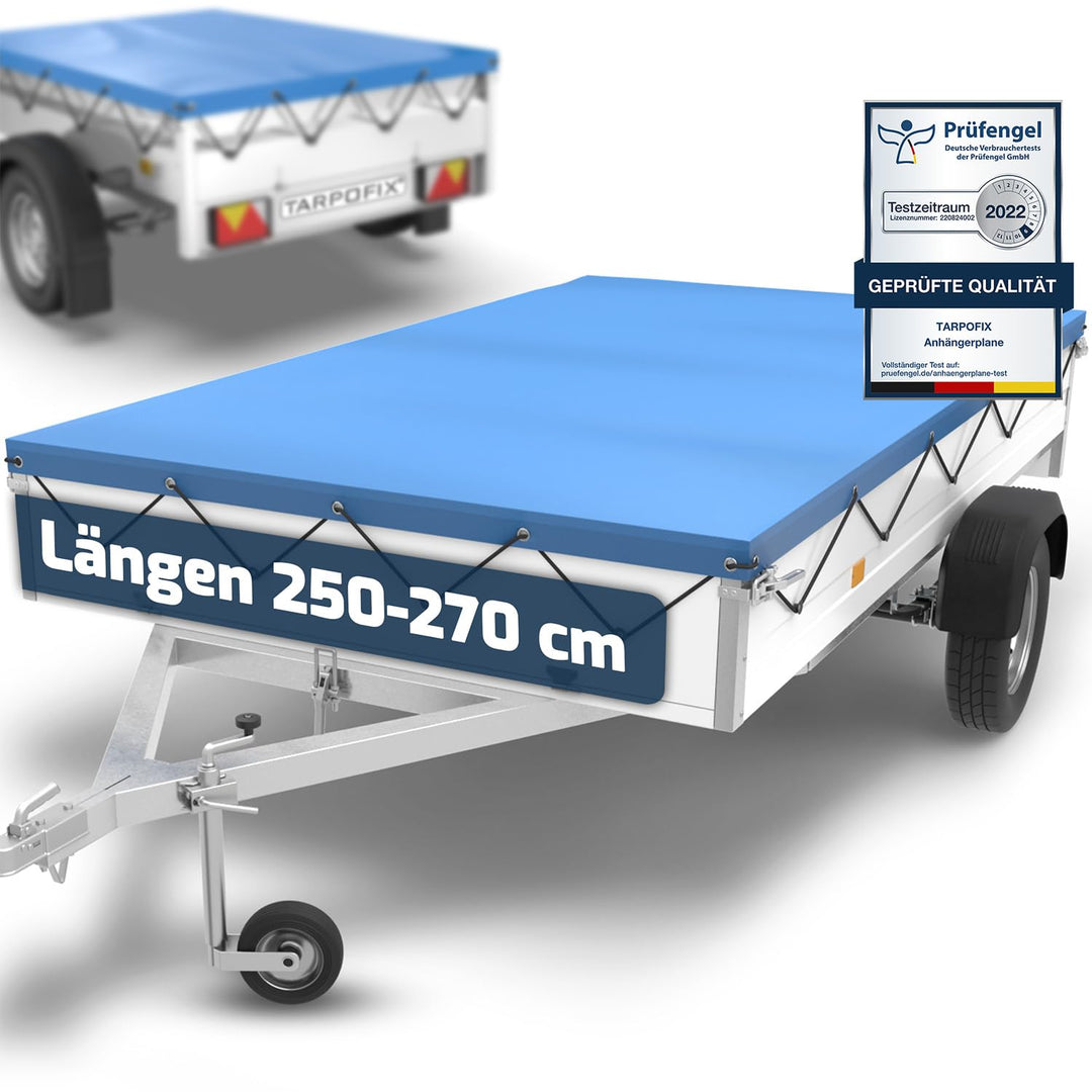 Tarpofix® Anhängerplane Flachplane 256x145x8 cm - randverstärkte Anhänger Plane - langlebige Anhänge