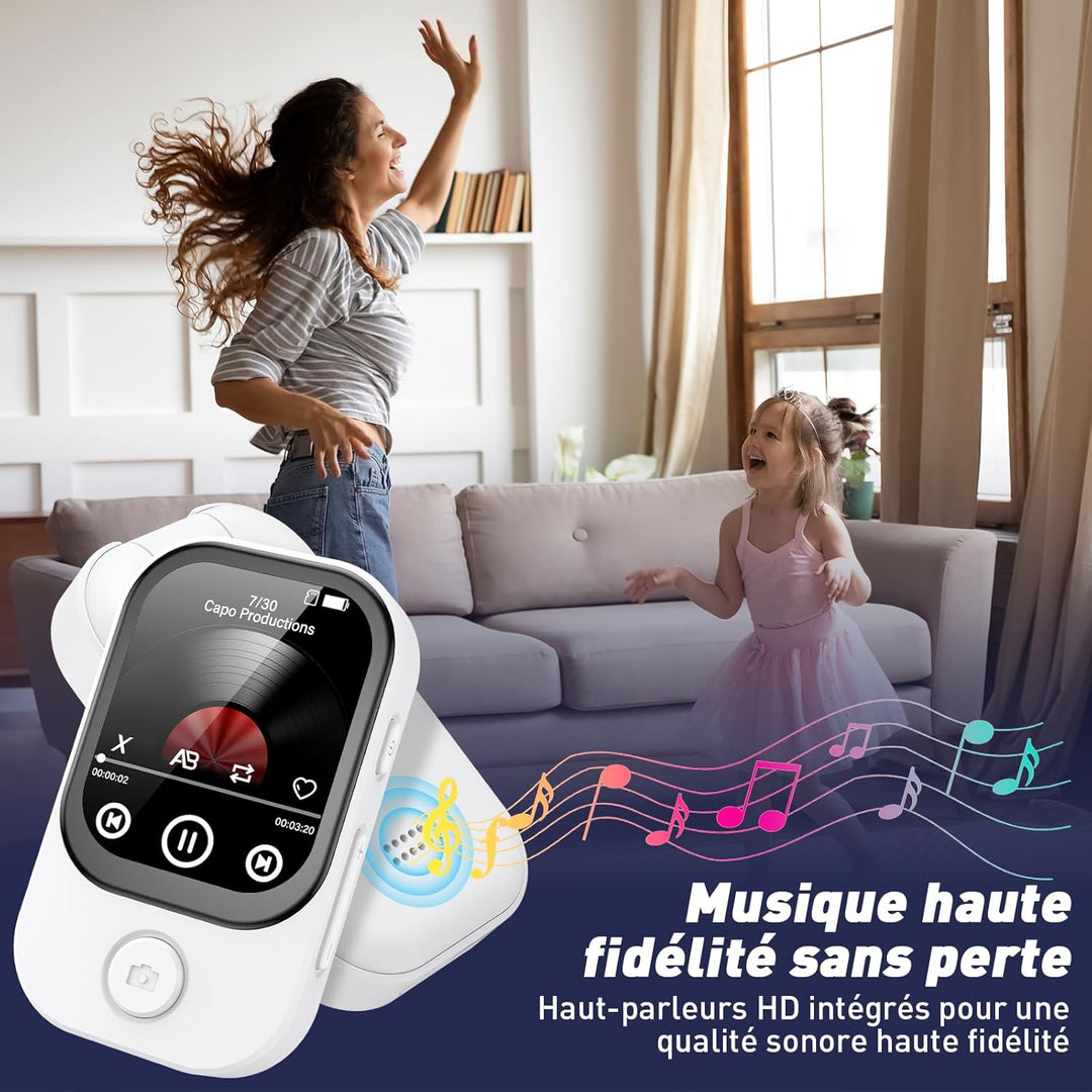 64GB MP3 Player Bluetooth 5.4 mit 180° Aufklappbar Kamera, RWSRW Mini Musik Player HD Lautsprecher F