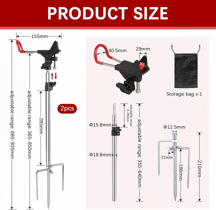 EXLECO 2pcs Rutenhalter Angel, 360° Verstellbar Angelrutenhalter Edelstahl mit Dreifach-Erdspitzen F
