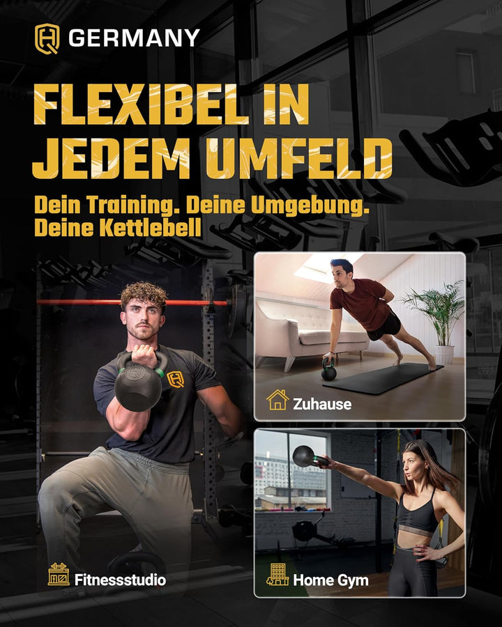 HQ Germany® Kettlebell Powdercoat [Pulverbeschichtung] - Kugelhantel 2-32kg | Vollguss ohne Schweiss