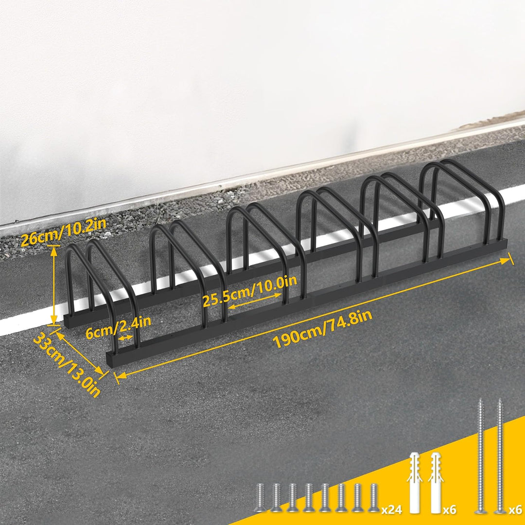 XMTECH Fahrradständer Boden für 6 Fahrräder mit 30-60 mm Reifenbreiten, Fahrradhalter Aufstellstände