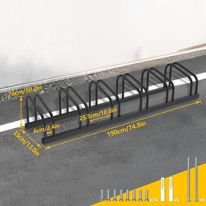 XMTECH Fahrradständer Boden für 6 Fahrräder mit 30-60 mm Reifenbreiten, Fahrradhalter Aufstellstände