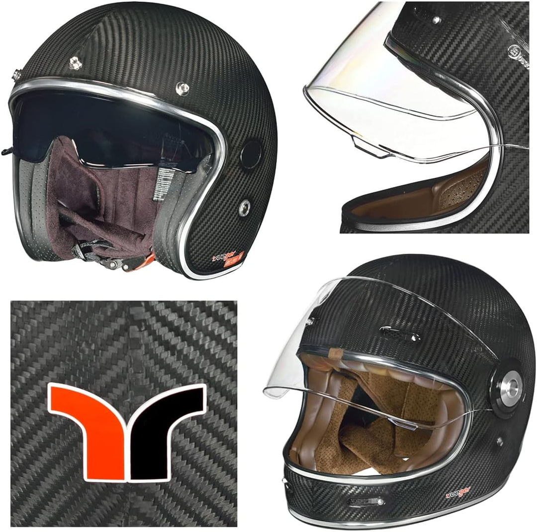 rueger-helmets Carbon Jethelm Integralhelm Motorradhelm Chopper Café Racer Sonnenvisier Bobber, RT-8