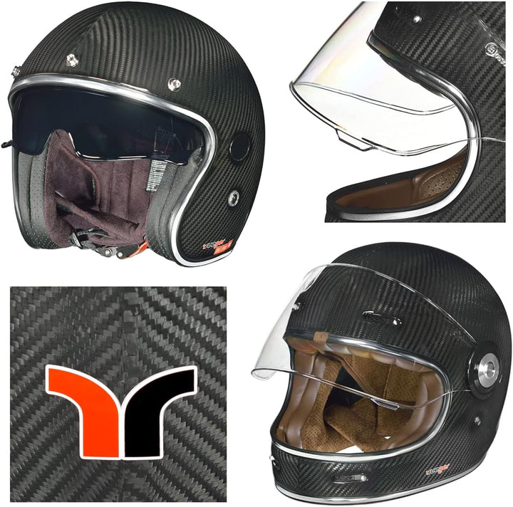 rueger-helmets Carbon Jethelm Integralhelm Motorradhelm Chopper Café Racer Sonnenvisier Bobber, RT-8