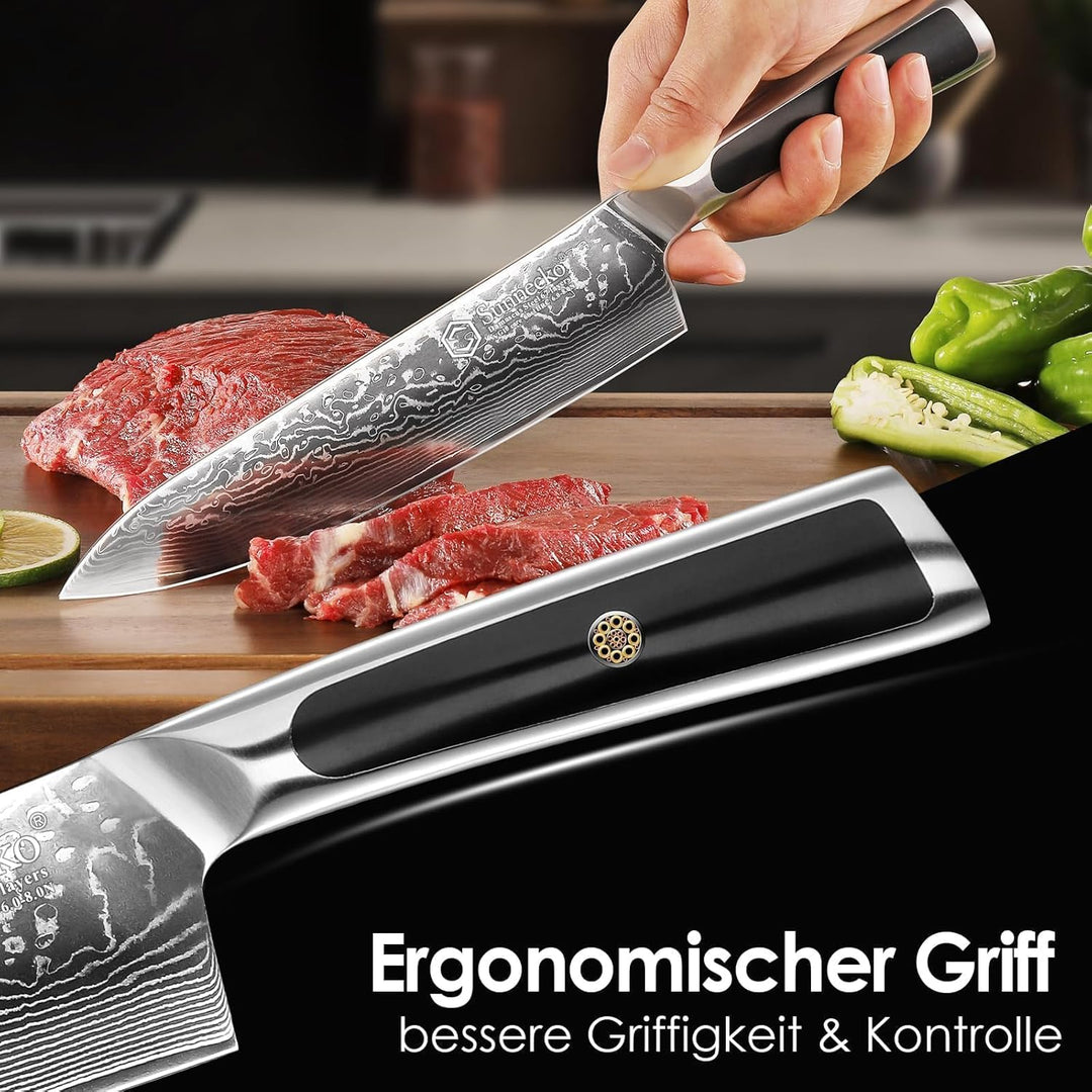 Sunnecko Damastmesser Kochmesser 20cm, damastmesser küchenmesser aus Japanischer VG10 Cored&67-Schic