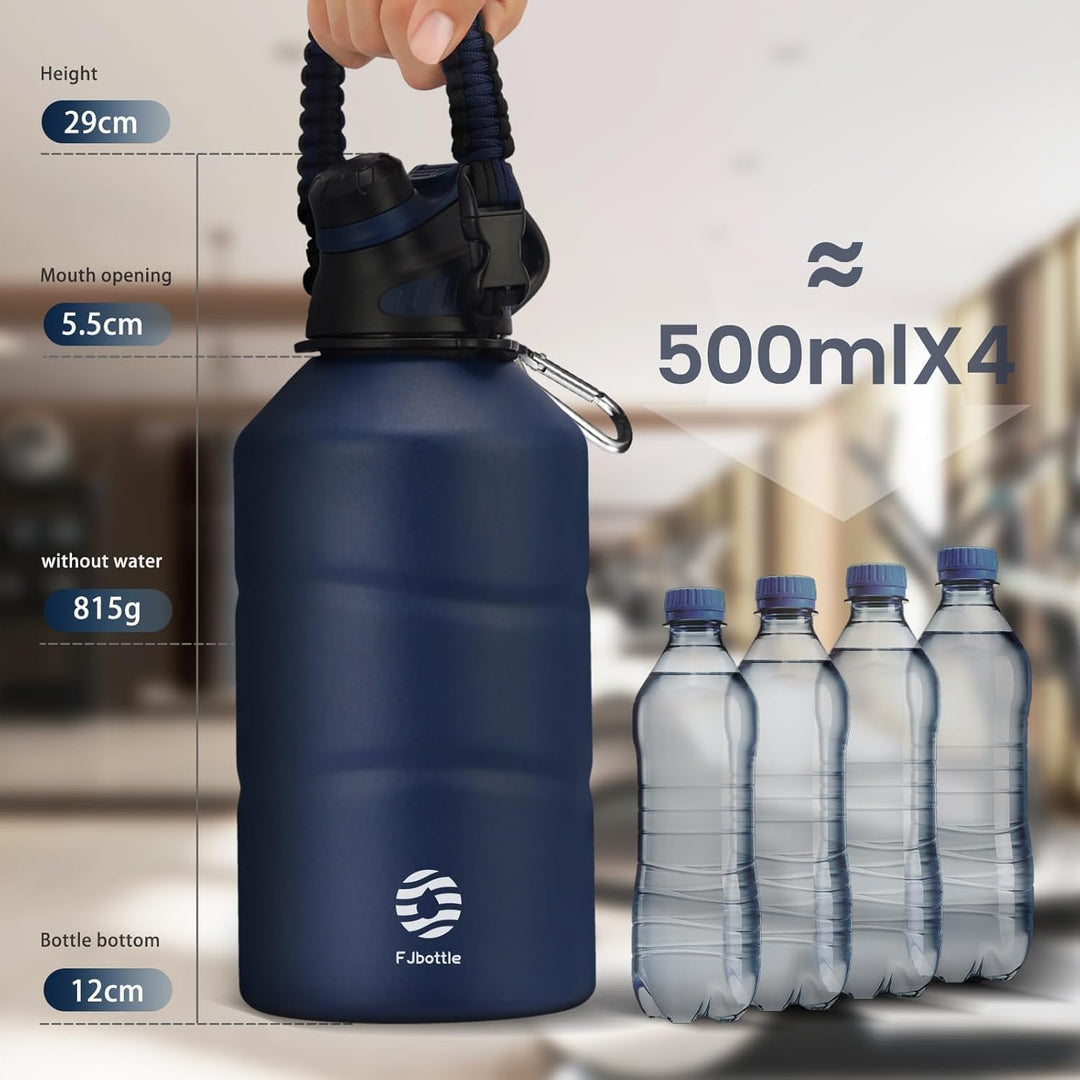 Fjbottle Edelstahl Trinkflasche Sport mit Magnetischem Deckel 1900ml, BPA-Frei Auslaufsichere Wasser