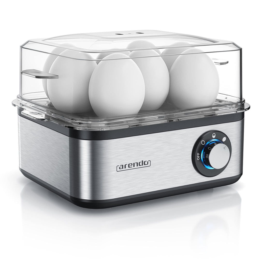 Arendo - Eierkocher Edelstahl für 1 bis 8 Eier - Egg Cooker - 500 W – Kontroll Leuchte – Drehregler