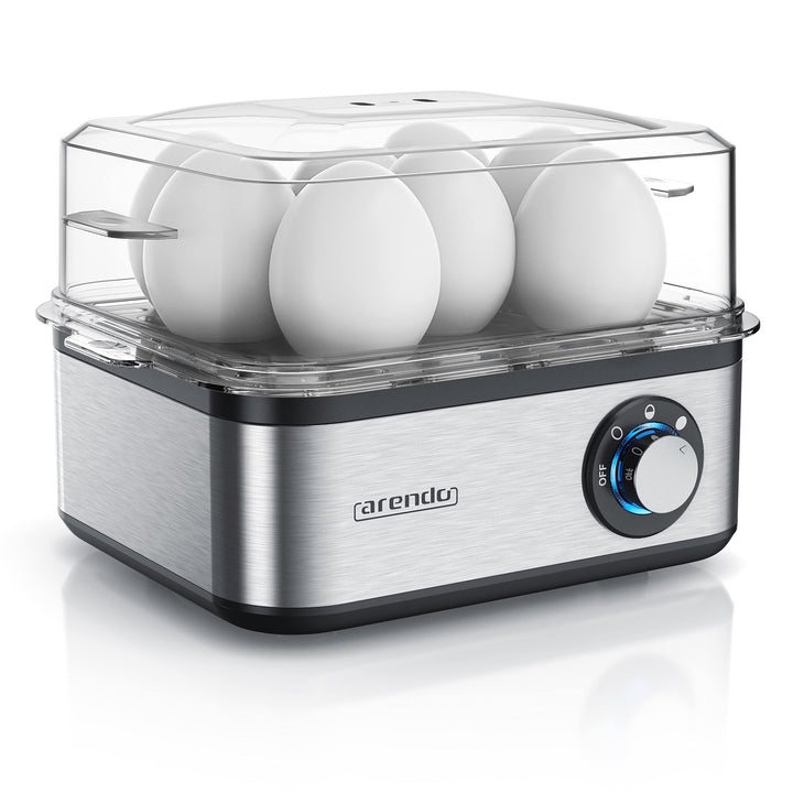 Arendo - Eierkocher Edelstahl für 1 bis 8 Eier - Egg Cooker - 500 W – Kontroll Leuchte – Drehregler