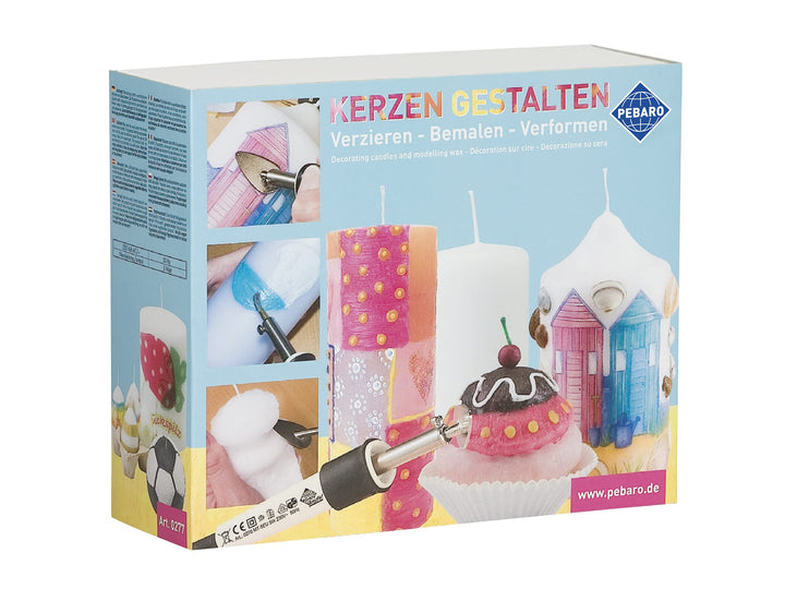 Pebaro 0277 Geschenkset zum Verzieren von Kerzen inkl. Kerzenkolben, Minibügeleisen, Messingbürste,