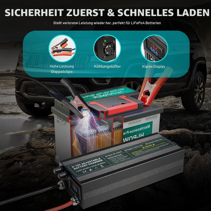 14,6V 60A LiFePO4 Ladegerät, Batterieladegerät 0-15V/0-60A einstellbare, Schnelles Aufladen 12V Akku
