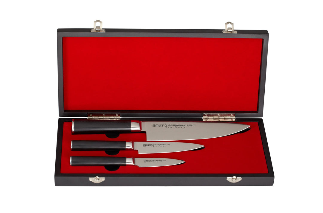 Samura MO-V Messer Geschenk Set in Holz Geschenkbox ultra-scharf, aus japanisch AUS 8 Edelstahl, 18