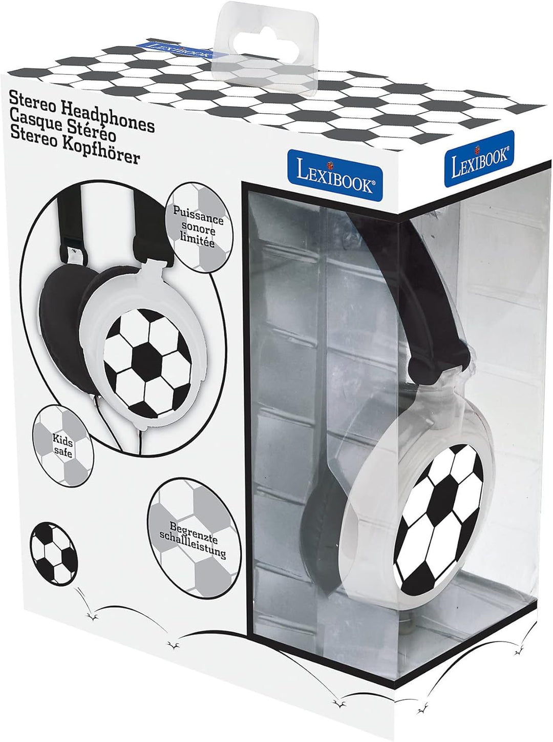 Lexibook, Football, Stereo-Kopfhörer, kindersicher, faltbar und einstellbar, schwarz/weiss, HP015FO