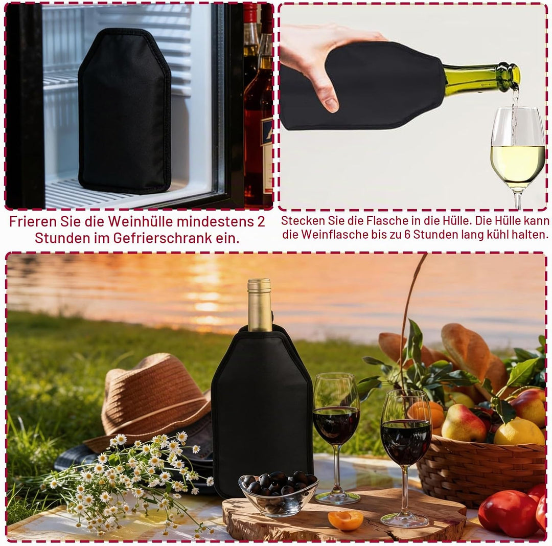 2 Stück Kühlmanschette Wein, Weinkühler Manschette, Kühlmanschette Sektflasche Wiederverwendbarer Fl