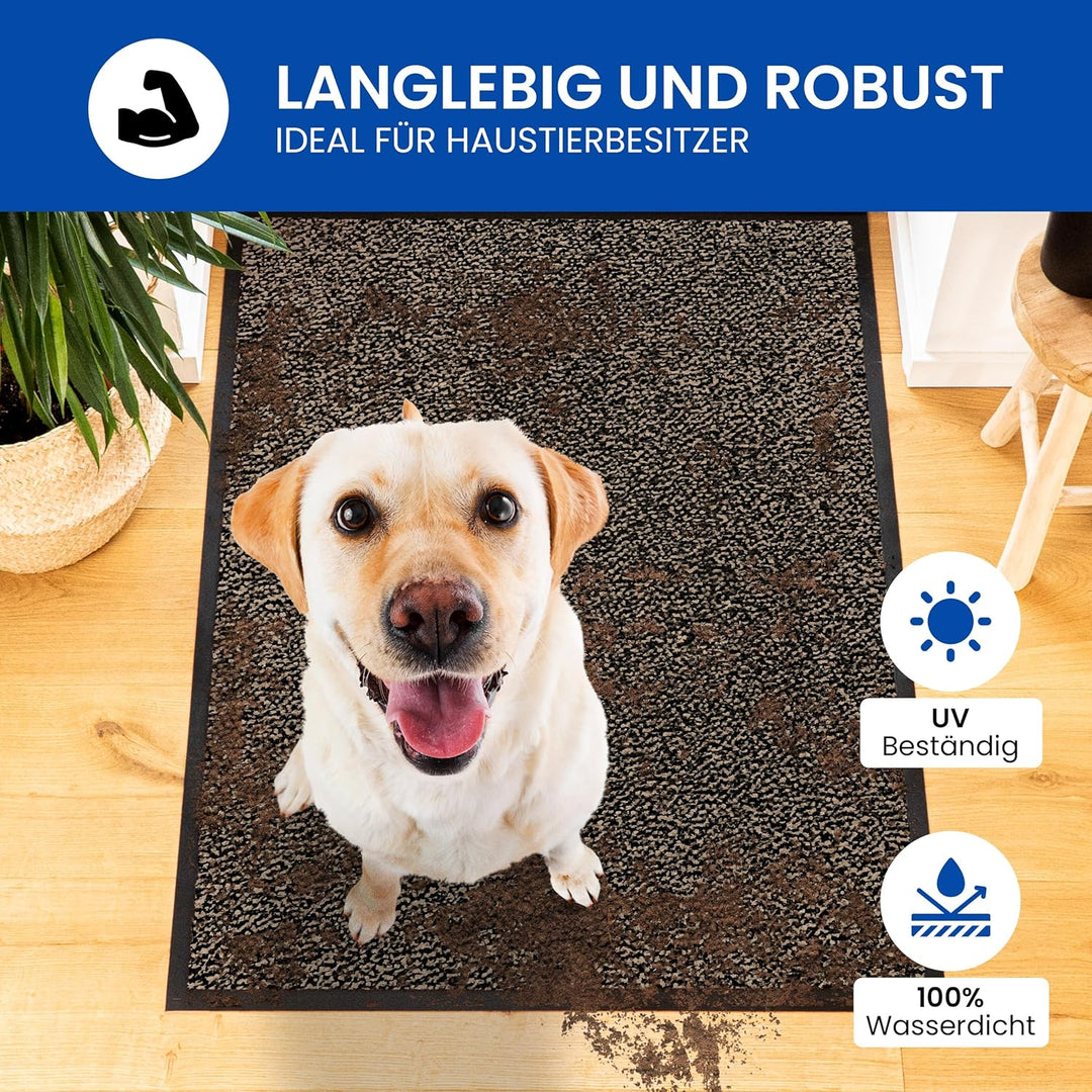 Gentle North Hochwertige Fussmatte beige-schwarz 90x120 gross für Innen & Aussen - Schmutzfangmatte