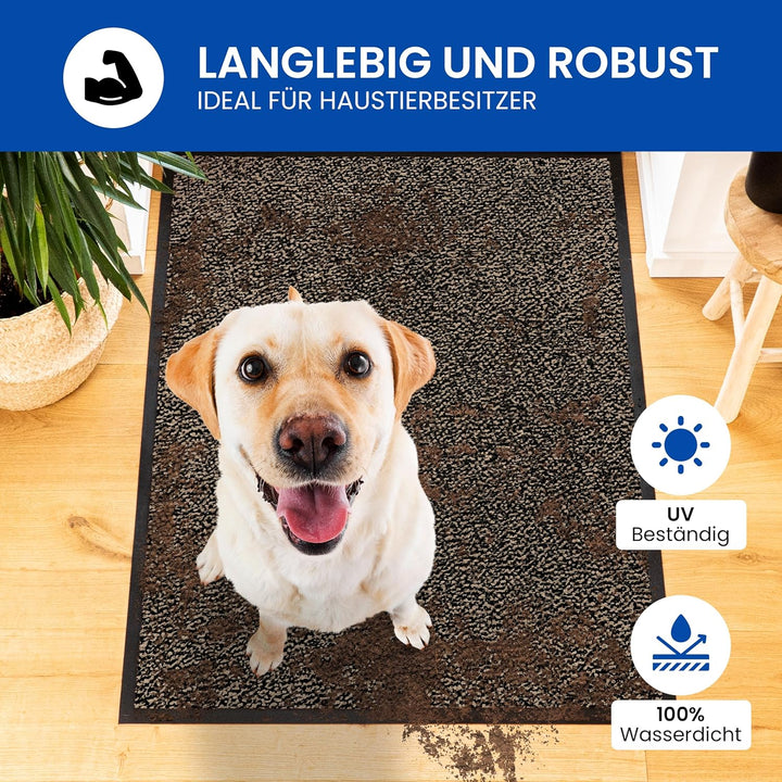 Gentle North Hochwertige Fussmatte beige-schwarz 90x120 gross für Innen & Aussen - Schmutzfangmatte