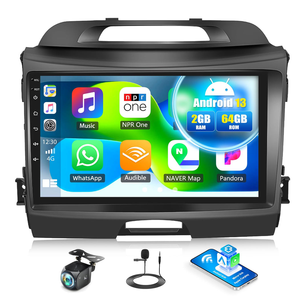 CAMECHO 2+64G Android 13 Navi Autoradio für Kia sportage 2010-2016 mit 9 Zoll Touchscreen HD Rückfah