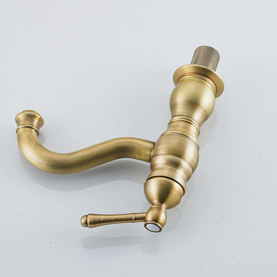 BOAOTX Wasserhahn Bad Antik Messing, Waschtischarmatur Retro, 360°Drehbar Waschbeckenarmatur, Badarm