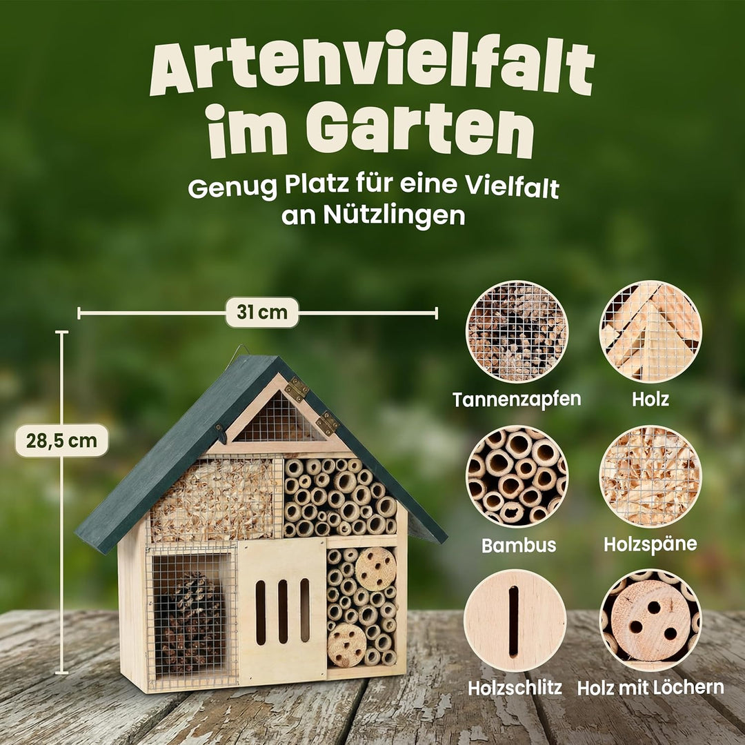 zooprinz Insektenhotel XXL aus Holz – wetterfestes Insektenhaus/Bienenhotel mit Bambus Röhrchen – Ni
