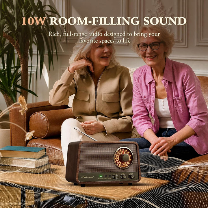 Retro-Tisch-FM-Radio mit Bluetooth-Lautsprecher, klassisches Holz-Finish, Wandstecker für Zuhause, B