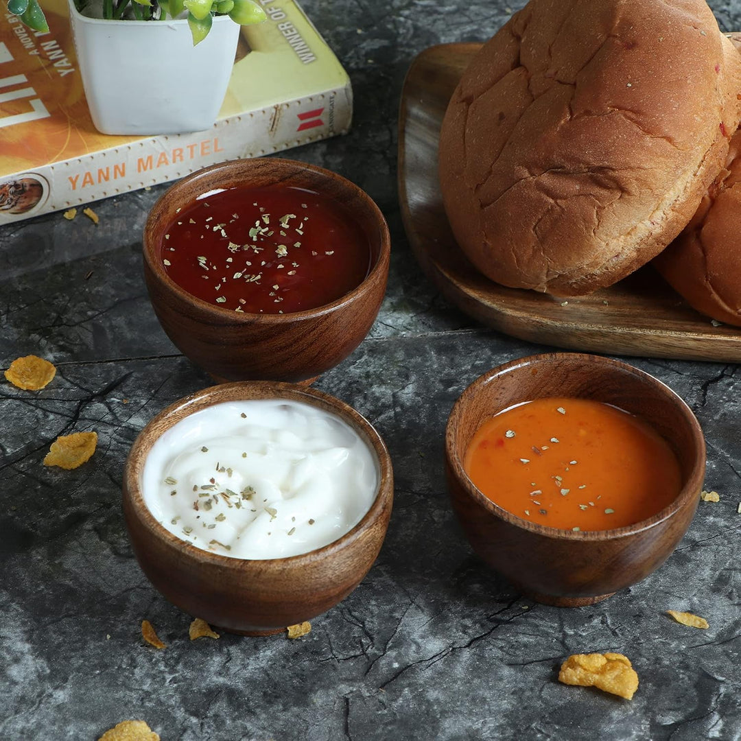 LAVAUX Designs Set mit 6 kleinen Schalen aus Akazienholz | je 120 ml |Handgefertigte Küchenbecher au