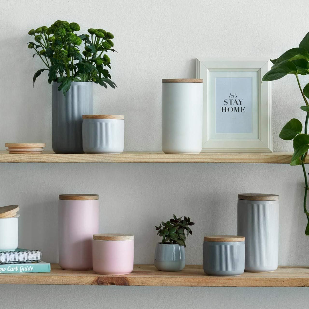 SPRINGLANE Keramik Vorratsdosen 4-tlg. Set mit Holzdeckel Sweet Scandi, er Kautschukholz-Deckel, Auf