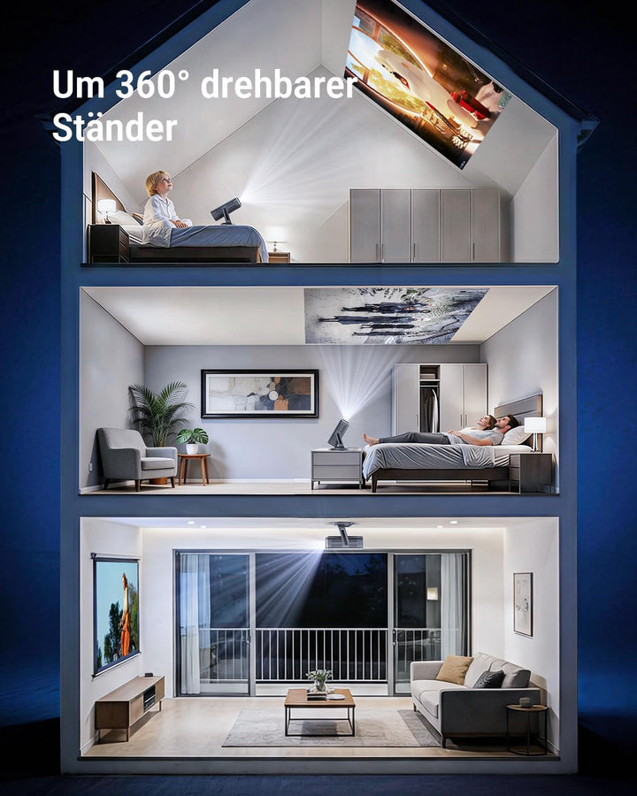 Smart Beamer mit Autofokus & automatischer Trapezkorrektur, WiFi Bluetooth Full HD 1080P, 500 ANSI