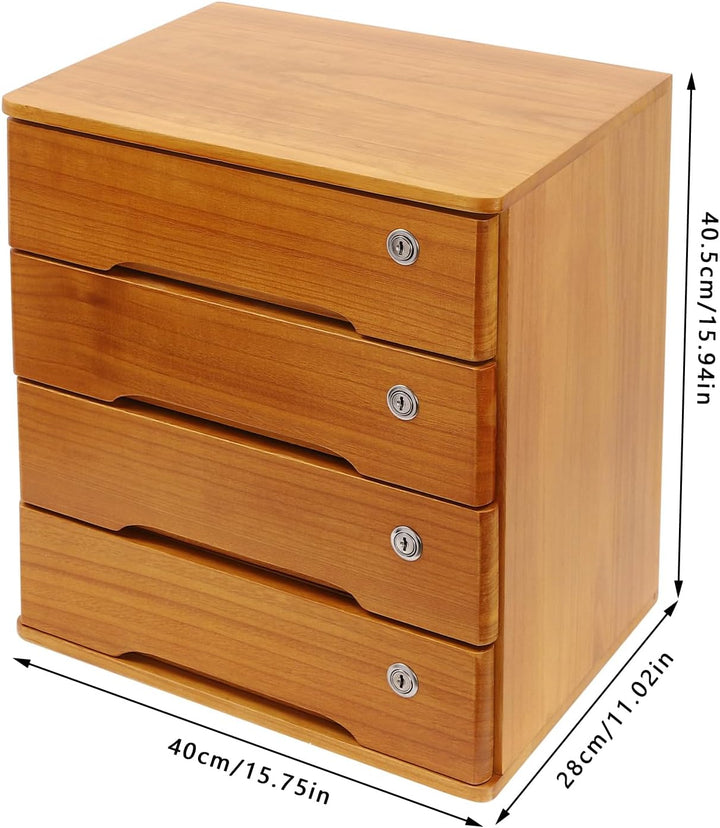 Holz Schubladenbox 4 Ebenen AbschliessBare Schreibtisch-Organizer bis 30kg 40x28x40,5 Cm Aufbewahrun