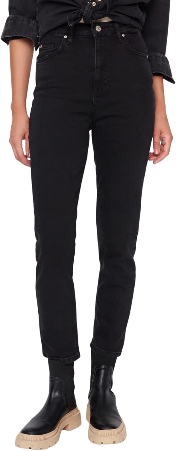 TRENDYOL Damen Herren Basic Hoher Bund Slim Jeans 34 Schwarz, 34 Schwarz