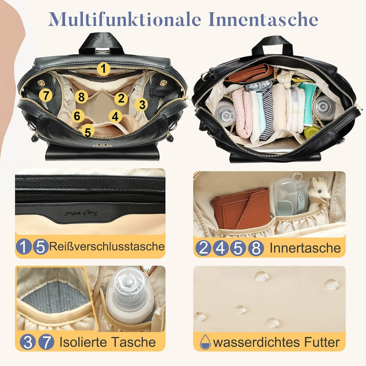 MISS FONG Wickelrucksack Wickeltasche Rucksack Gross Baby Rucksack Kinderwagen Mom Mummy Bag Leder W