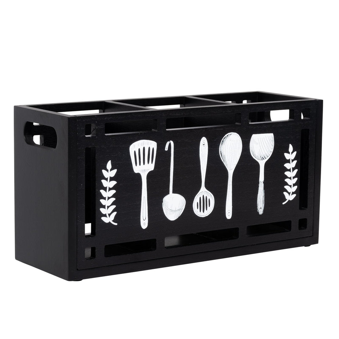 Karisky Utensil Holder for Kitchen Counter, Large 3 Compartments Solid Real Wood Utensil Caddy Organ