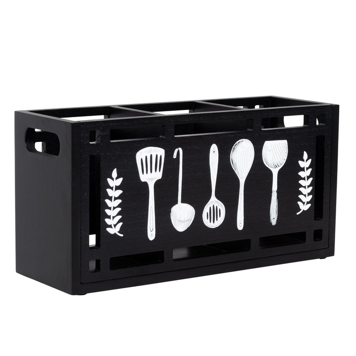 Karisky Utensil Holder for Kitchen Counter, Large 3 Compartments Solid Real Wood Utensil Caddy Organ