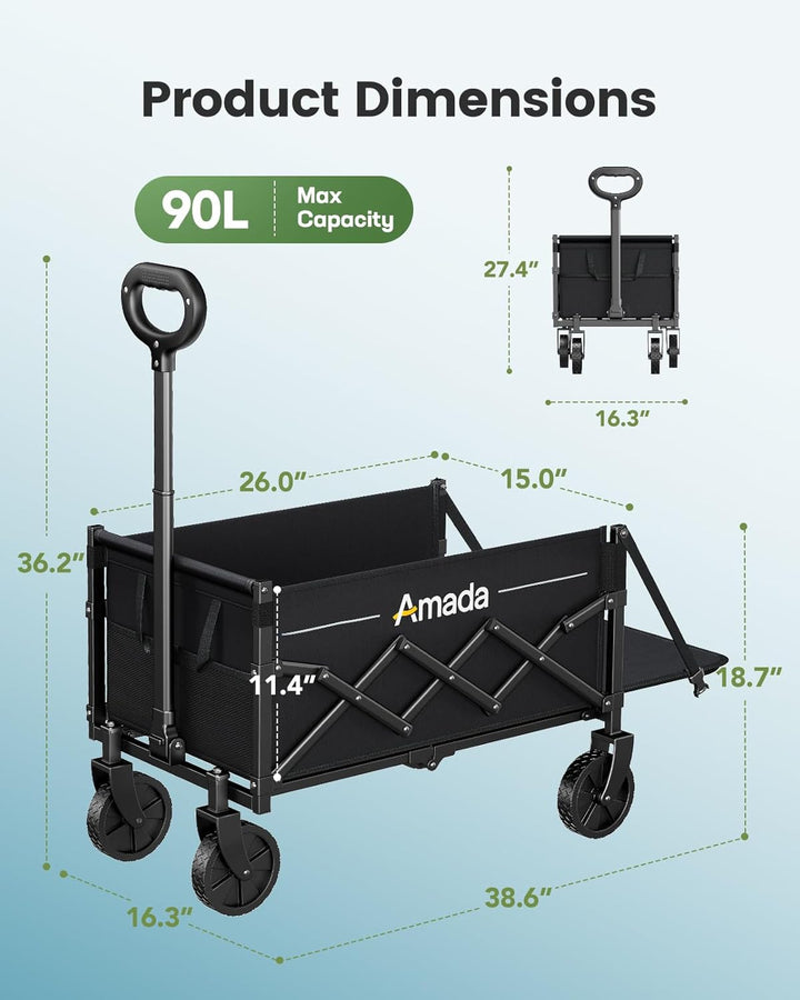AMADA HOMEFURNISHING Bollerwagen faltbar, klappbarer Bollerwagen mit Maximalbelastung 163kg & Speich