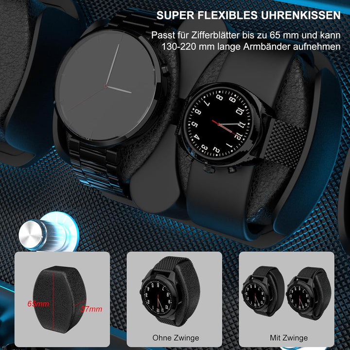 XTELARY Uhrenbeweger, Automatische Uhrenbewegerbox für 6/8 Uhren mit 6/4 flexiblem Uhrenaufbewahrung