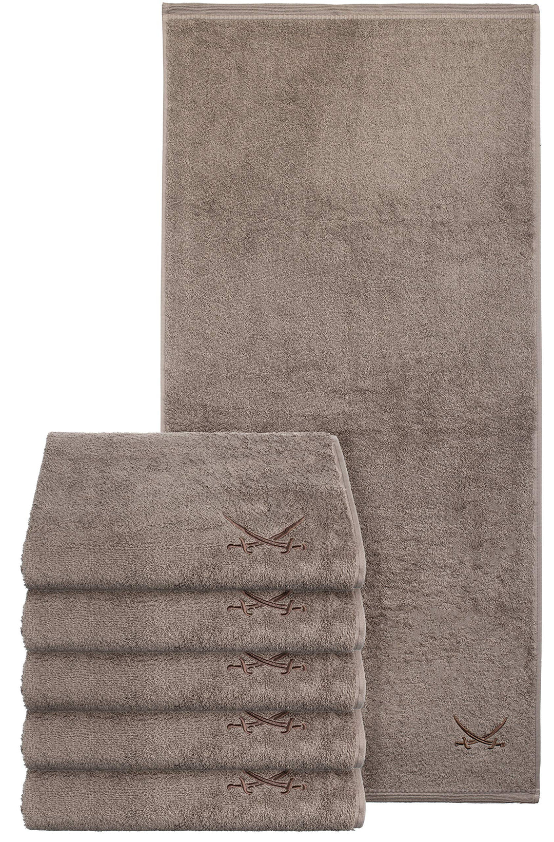 Sansibar Handtuch 6er Set 50x100 cm 100% Baumwolle mit gesticktem Säbel Logo Badtuch Taupe 6er Set T