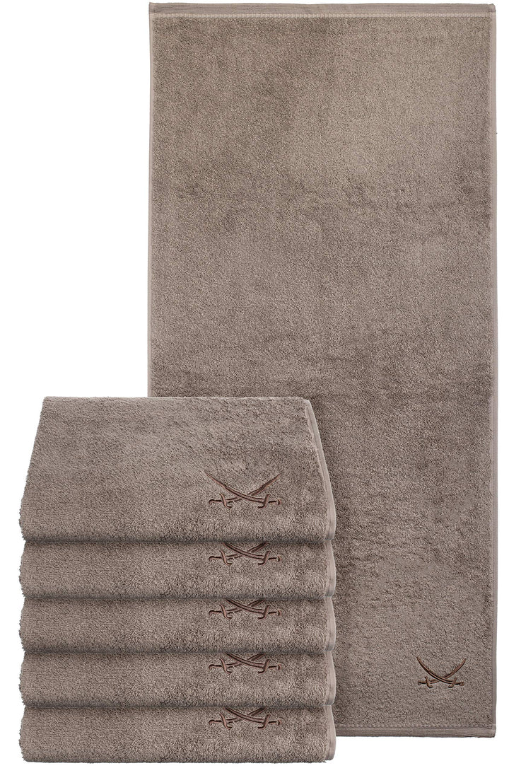 Sansibar Handtuch 6er Set 50x100 cm 100% Baumwolle mit gesticktem Säbel Logo Badtuch Taupe 6er Set T