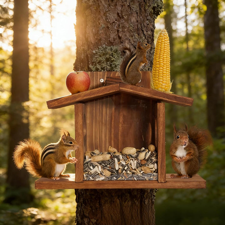 Holz-Eichhörnchenfutter, Eichhörnchen Futterstation Für Den Aussenbereich, Grosse Kapazität, Eichhör